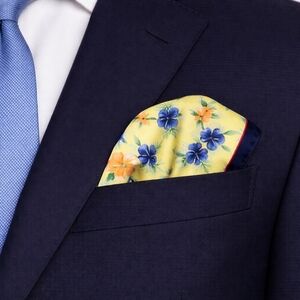Cremieux Pocket Square Yellow Floral 100% Silk Pochette Formal Classic New $35